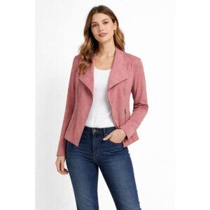 One by Chapter One drape cropped  front jacket cardigan long sleeve dark Pink